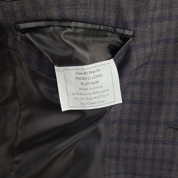 Pronto Uomo Modern Fit Men's Check 2 Button Sports Coat Blazer 40R - Picture 12 of 12